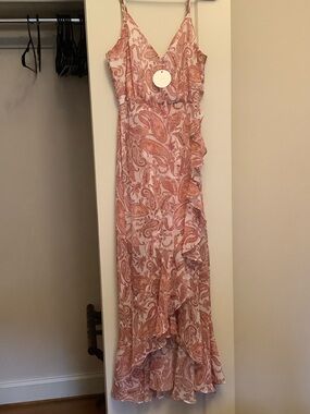 En Creme Pink Paisley Ruffle Maxi Dress